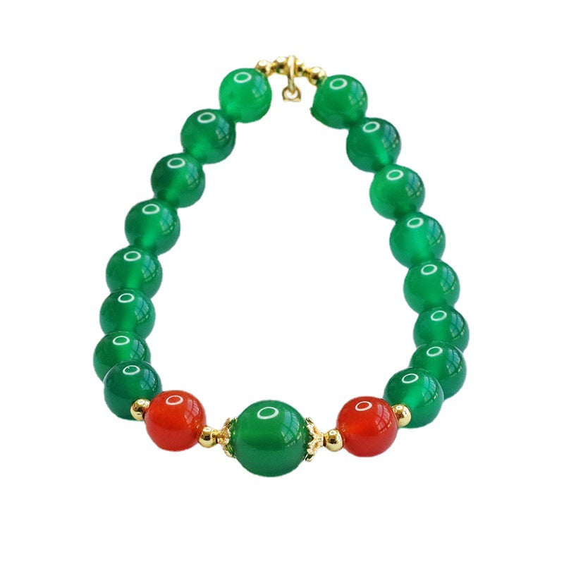 Green Chalcedony and Red Agate Sterling Silver Bracelet for Women, Fortune's Favor Collection