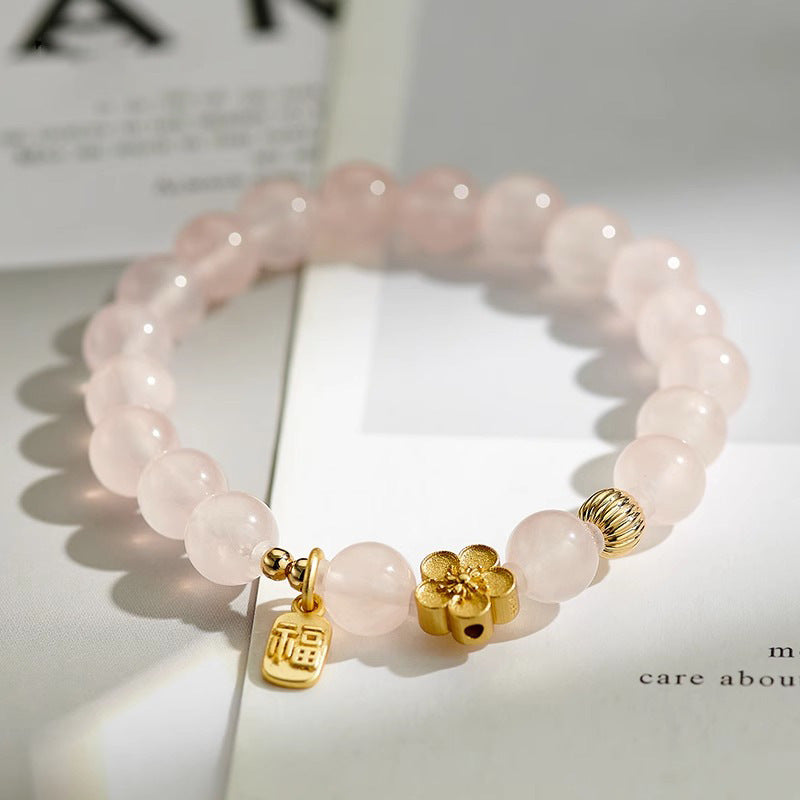 Fortune's Favor Pink Crystal Bracelet with Peach Pendant