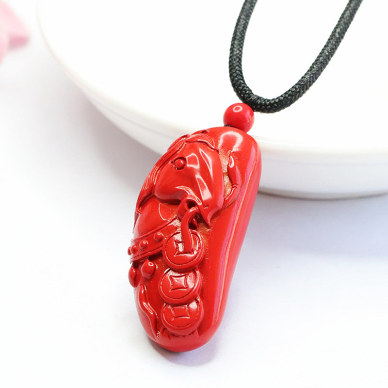 Cinnabar Stone Wealth Horse Pendant