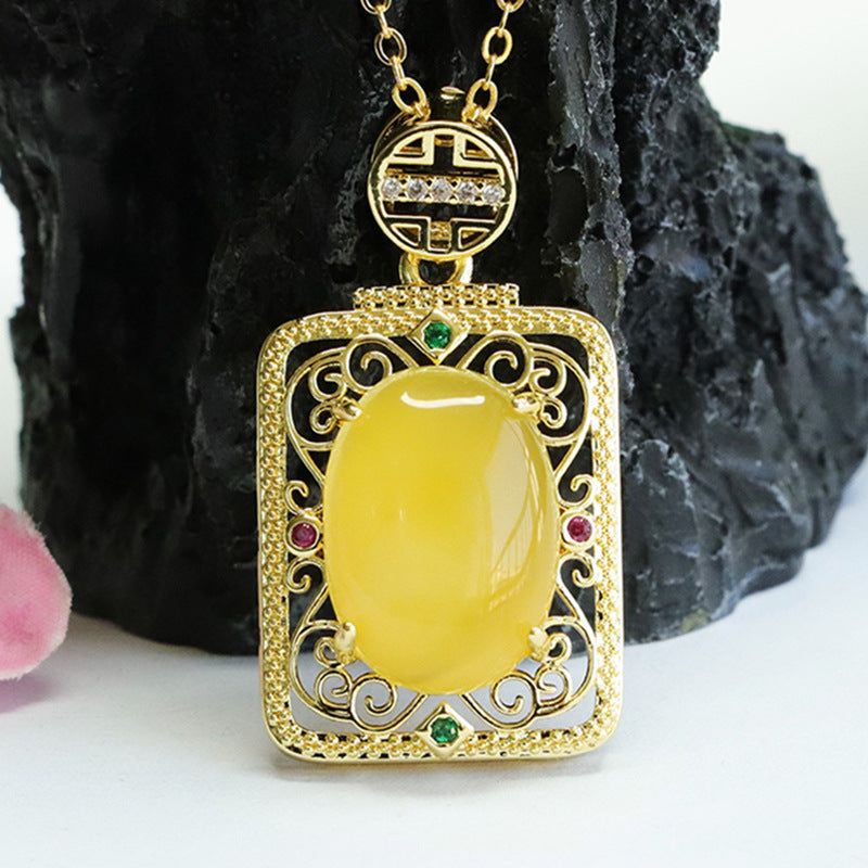 Ethnic Style Sterling Silver Pendant with Beeswax Amber