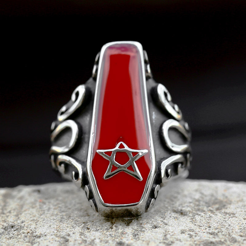 Retro Stainless Steel Vampire Coffin Epoxy Ring for Men - Wholesale Cross-Border Trade