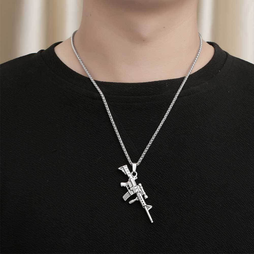 Titanium Steel Sniper Rifle Pendant Necklace for Men - Retro Gun Jewelry Design