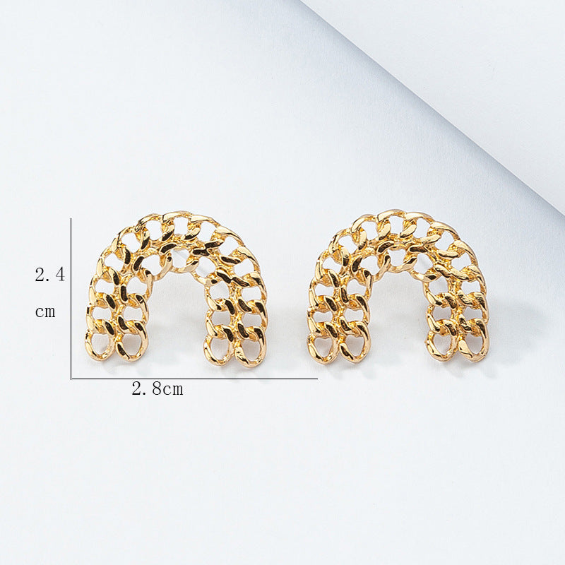 Retro Geometric Metal Earrings with Woven Hollow Design