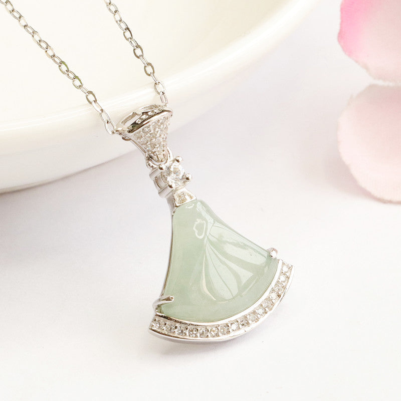 Jade Pendant with Zircon Trim Necklace crafted in Sterling Silver