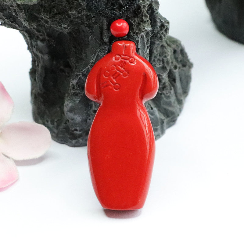 Vermilion Sand Cheongsam Pendant with Cinnabar Stone