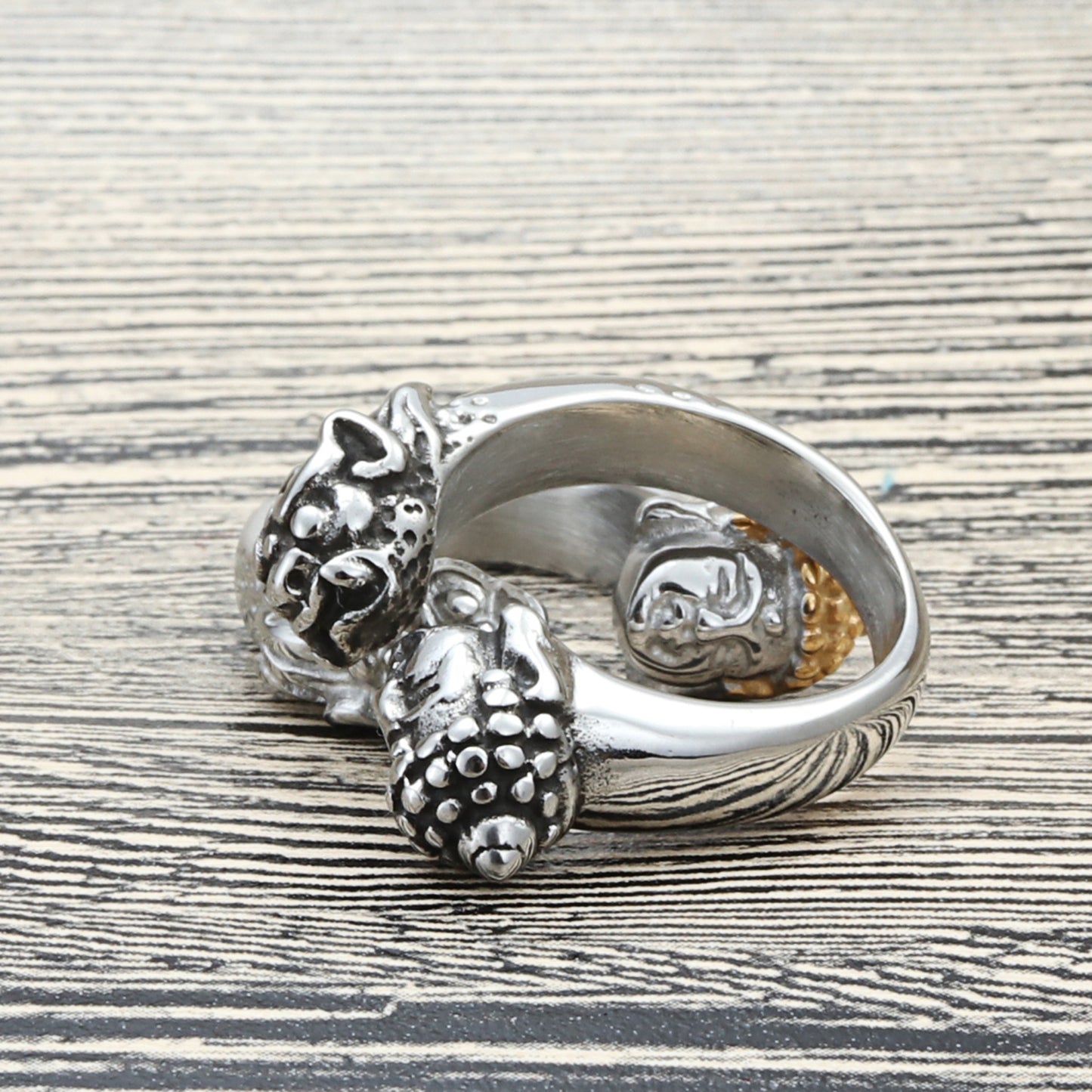 Titanium Steel Buddha Ring for Men - Retro Punk Pixiu Design