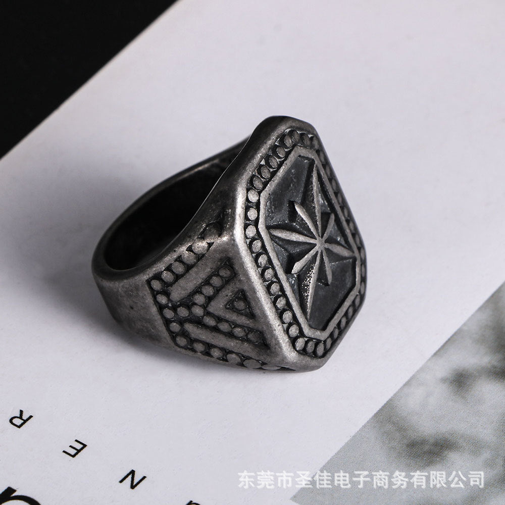 Titanium Steel Retro Punk Ring for Men - European and American Style Rice Flower Design