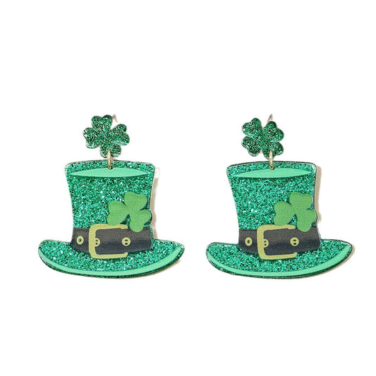 St. Patrick's Festival Customized Fashion Earrings International Chic Oversized Green Hat Shamrock Women's Earrings