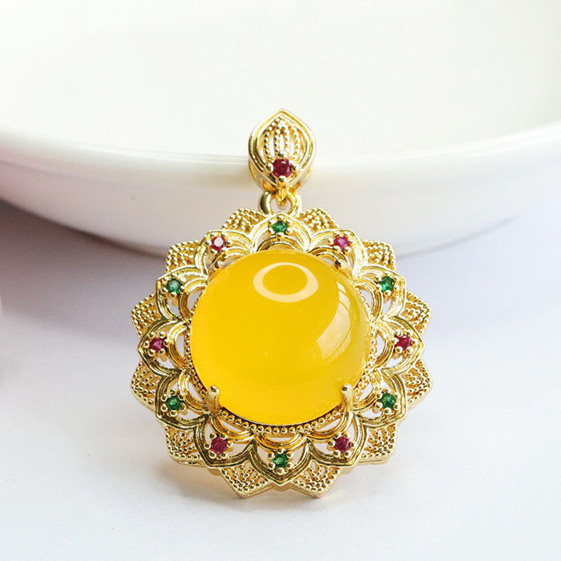 Yellow Sunflower Chalcedony Pendant with Zircon