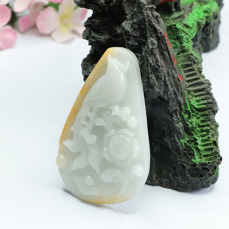 Pretty Phoenix Peony Jade Fortune Pendant