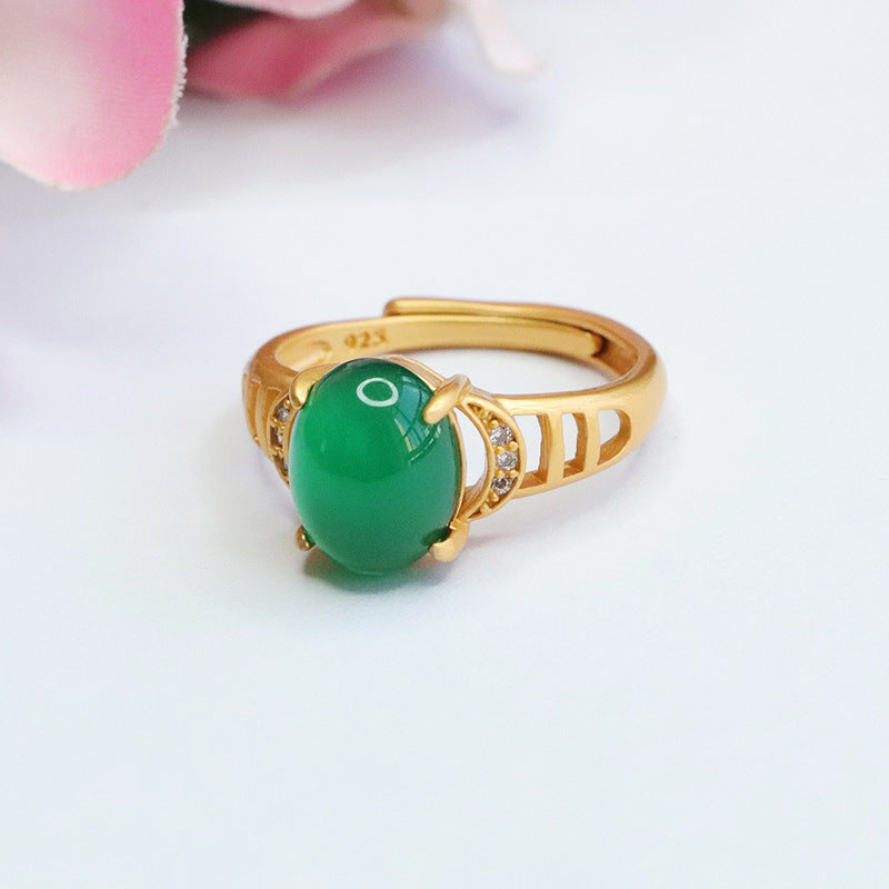 Green Chalcedony Fortune's Favor Hollow Ring