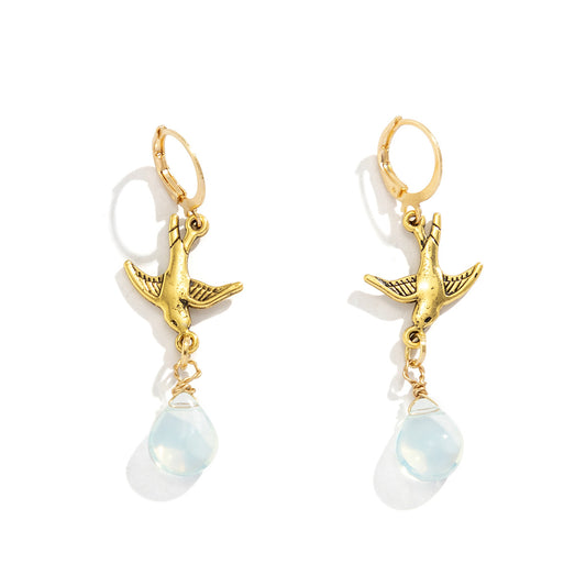 Dreamy Dragonfly and Egg White Stone Tassel Earrings with Ethnic Flair