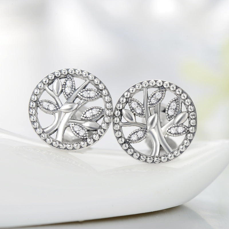 Elegant Sterling Silver Tree of Life Stud Earrings