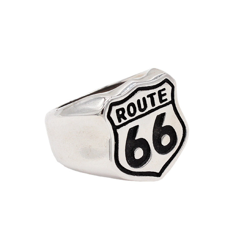 Retro Route 66 Men's Titanium Steel Ring in Hip Hop Style