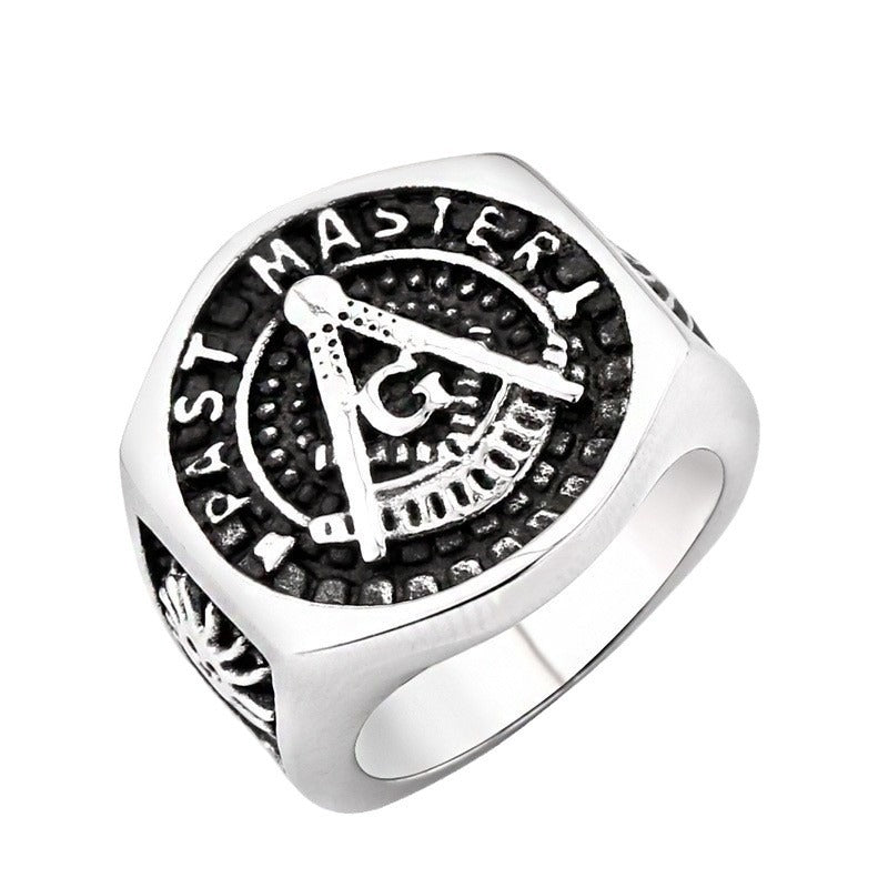 Men's Retro Stainless Steel Masonic Ring - European and American Style Jewelry Wholesale