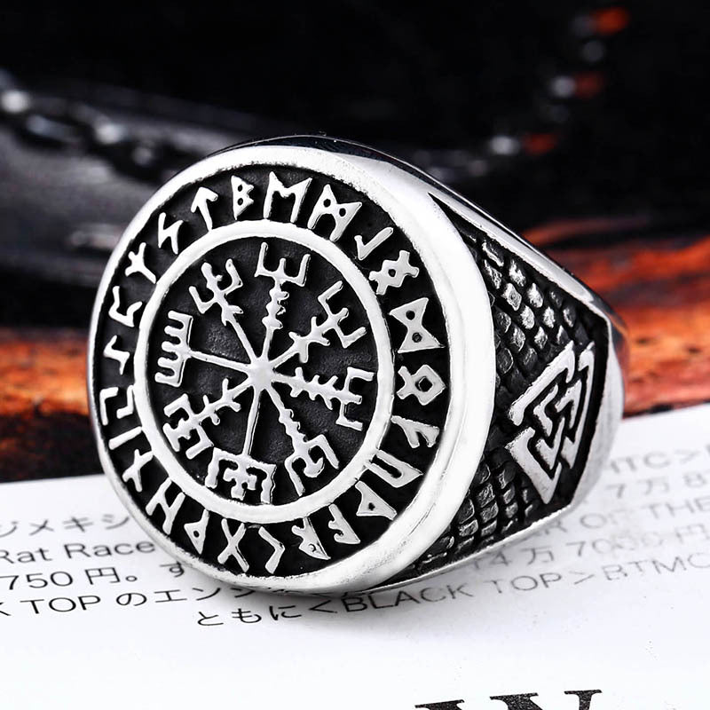 Nordic Voyager Titanium Steel Ring with Odin Triangle Design for Men