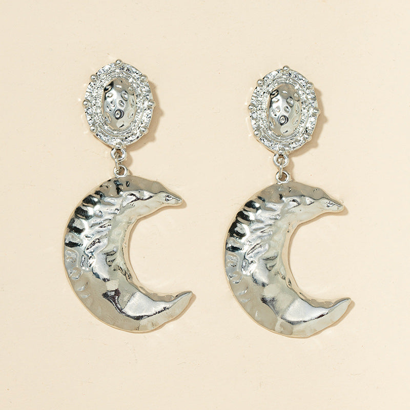 Cross-border Retro Moon Earrings with Metal Texture - Wholesale Jewelry