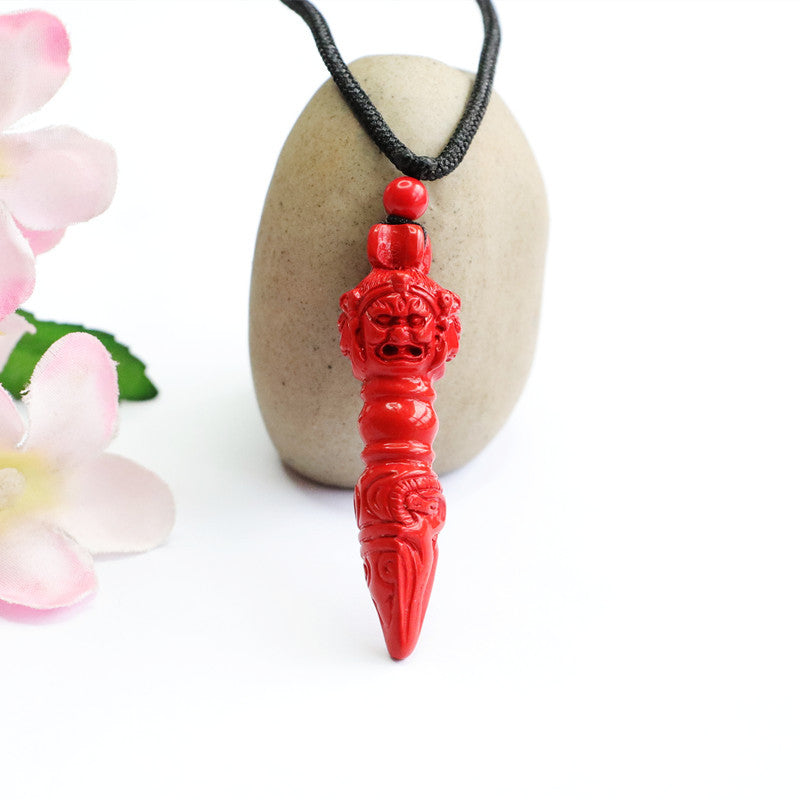 Cinnabar Stone Red Sand Vermilion Pendant: Mystic Protector Necklace