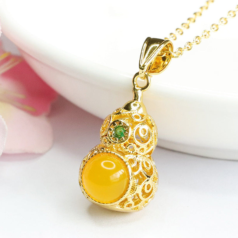 Hollow Gourd Pendant with Yellow Chalcedony