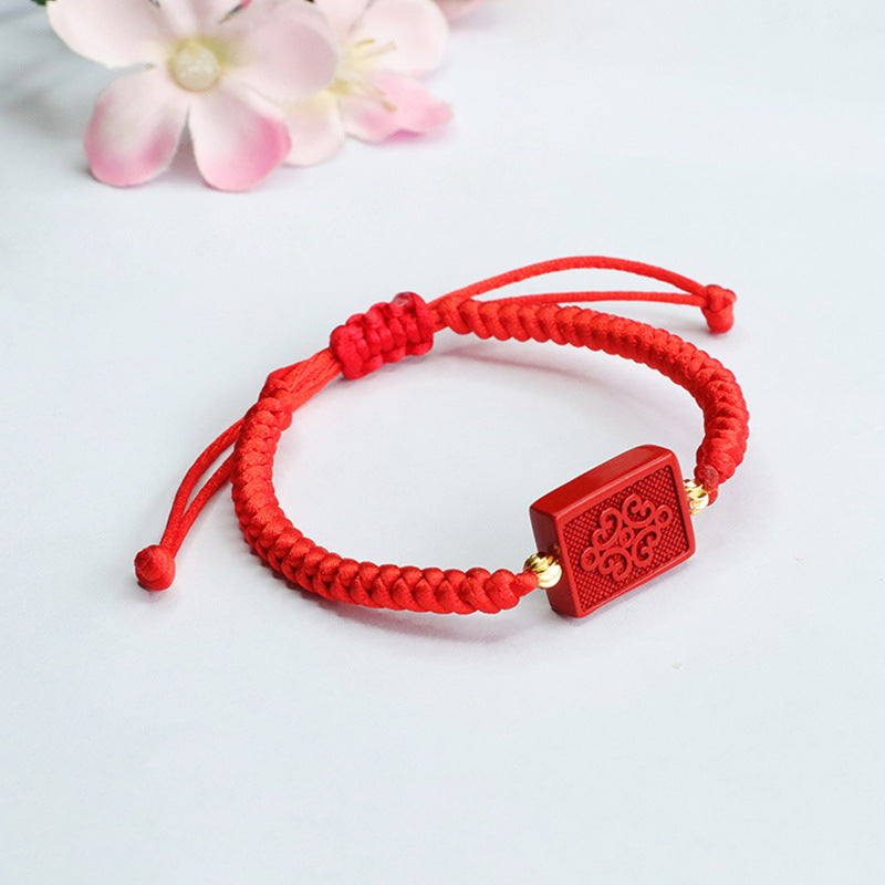 Red Sand Cinnabar Chinese Knot Bracelet with Sterling Silver Decor