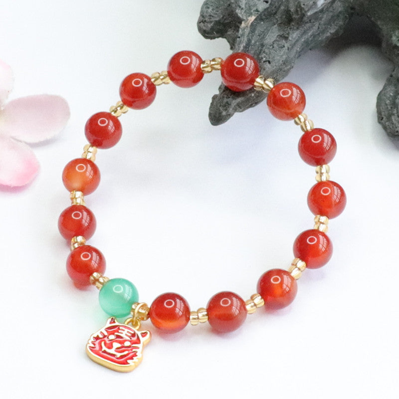 Red Agate and Chalcedony Sterling Silver Bracelet