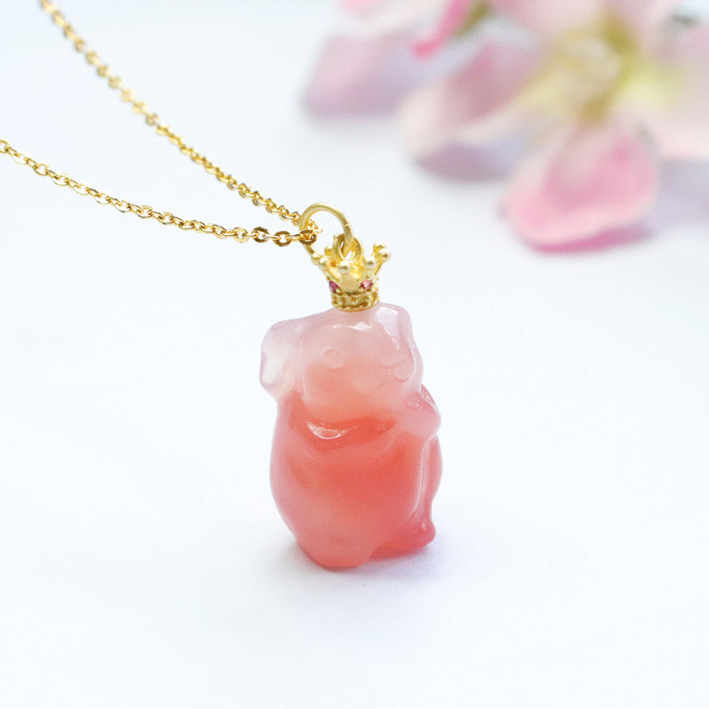 Agate Rabbit Crown Pendant Silver Necklace By Planderful Collection