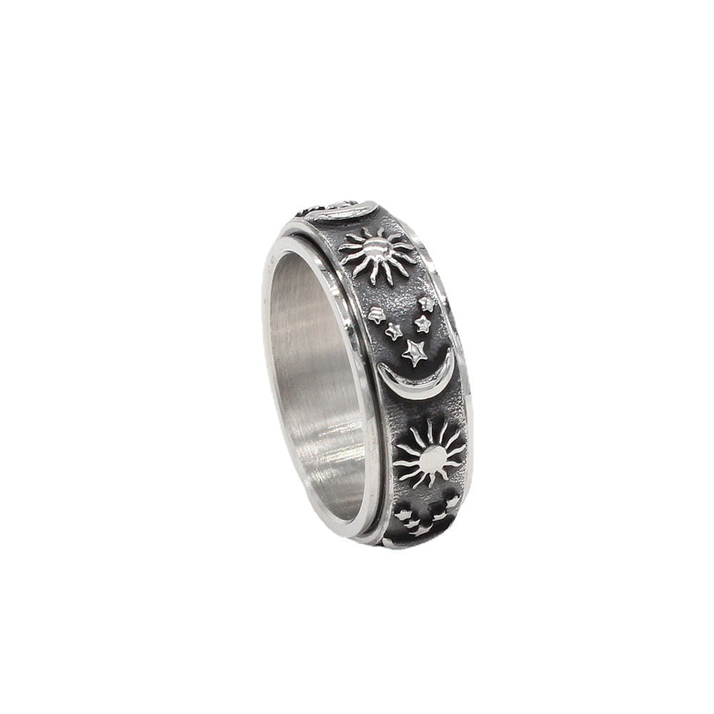 Retro National Flag Sun, Moon and Stars Titanium Steel Ring