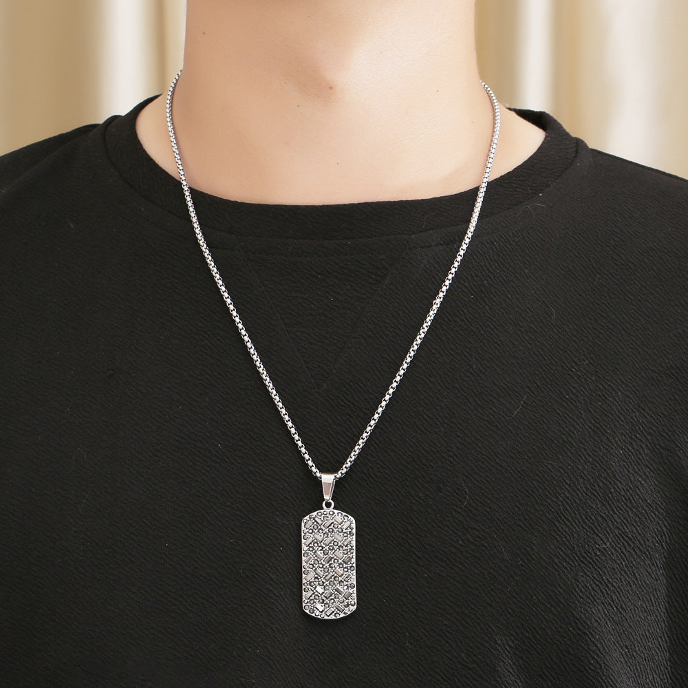 Trendy Hip-Hop Black Zircon Titanium Steel Pendant Necklace for Men