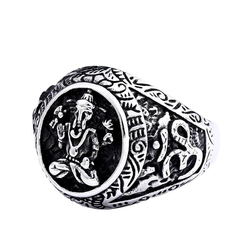 Retro Titanium Steel Elephant Trunk Ring for Men - European and American Wholesale Jewelry