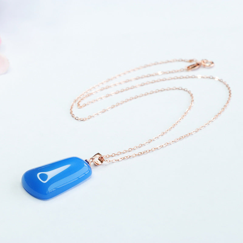 Rose Gold Necklace with Blue Chalcedony Pendant