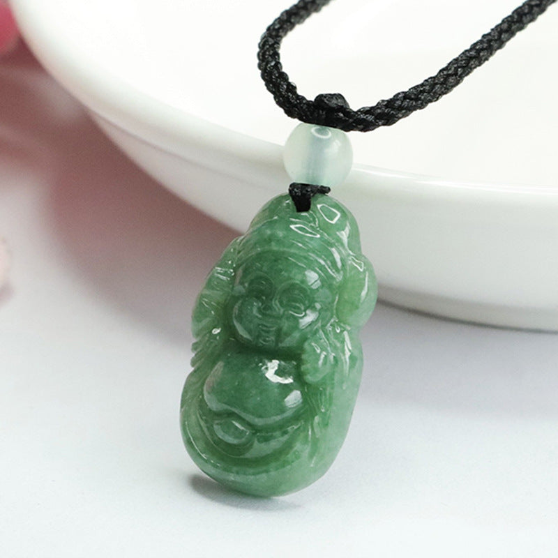 Jade Little God of Wealth Pendant with Sterling Silver Material