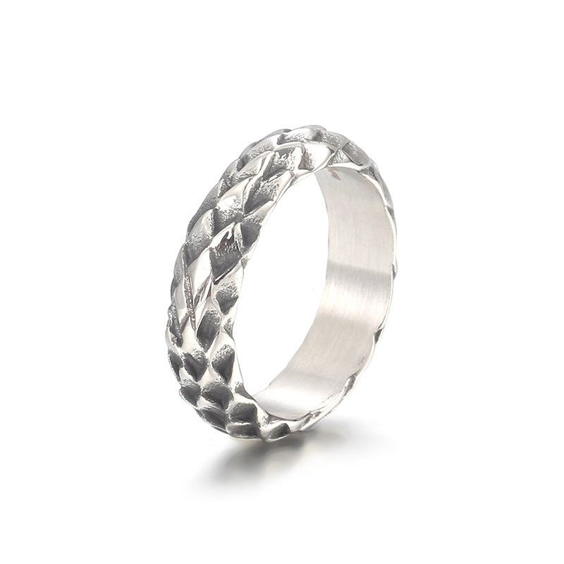 Personalized Punk Retro Snake Scale Titanium Steel Ring for Men