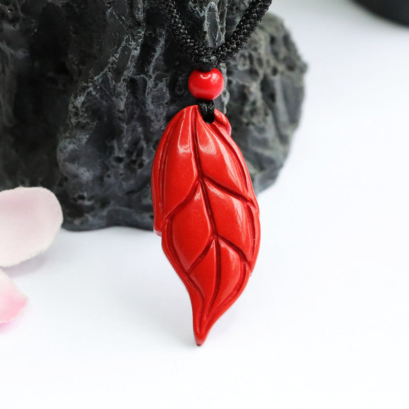 Cinnabar Jade Branch Leaf Pendant Red Sand Pendant Jewelry