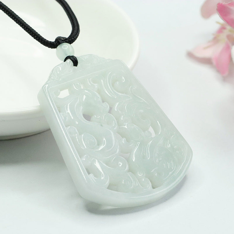 Myanmar A-grade Jade Dragon and Phoenix Fortune's Favor Pendant