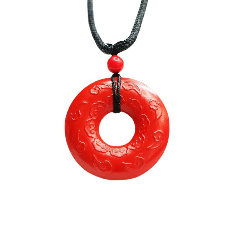 Cinnabar Pendant with Auspicious Cloud Ping An Buckle Jewelry