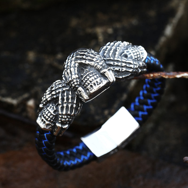 Viking Heritage-Inspired Stainless Steel Skull Bracelet for Men