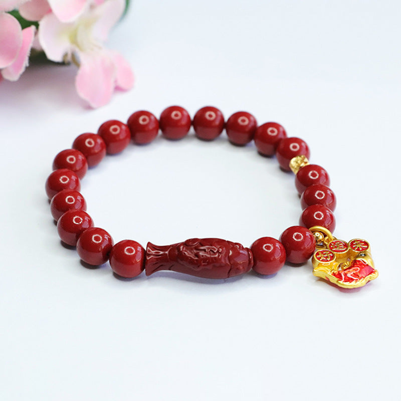 Cinnabar Stone Koi Bracelet