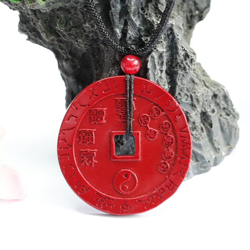 Mystical Cinnabar Round Pendant Embedded with Purple Gold Sand