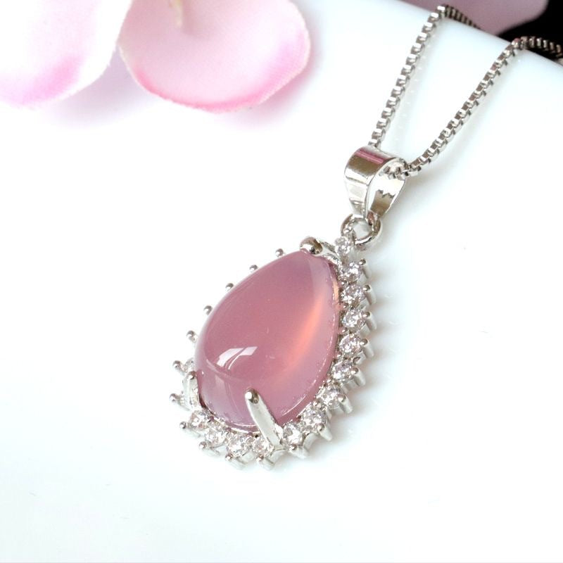 Natural Powder Chalcedony Water Drop Pendant Jewelry