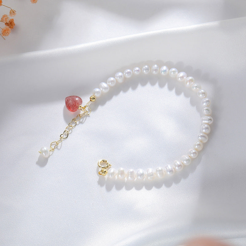 Strawberry Crystal Love Bracelet with Freshwater Pearl