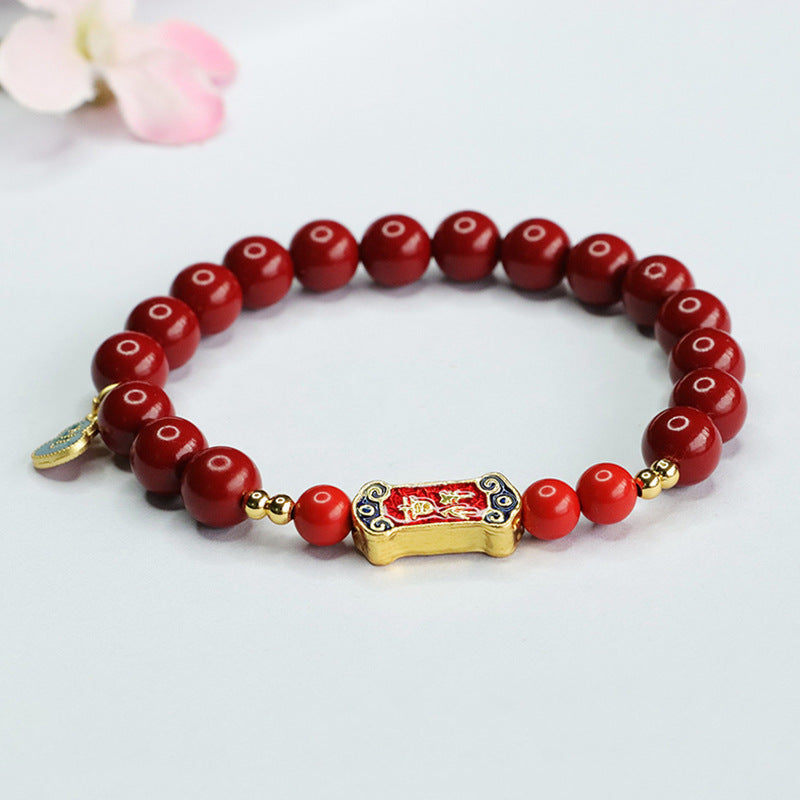 Purple and Gold Cinnabar Ruyi Bracelet for Women - Sterling Silver