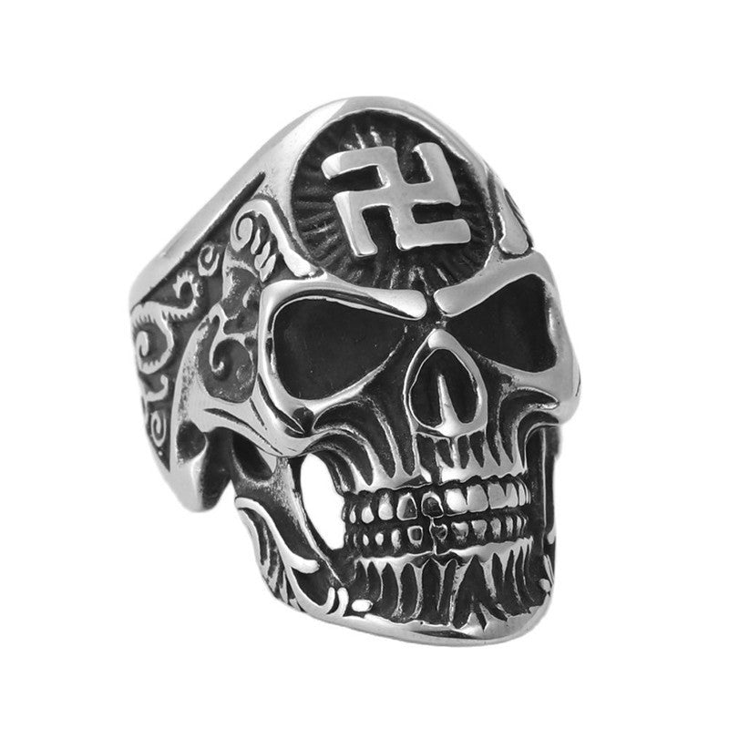 Titanium Steel Skull Ring for Men - Retro Freemason-Inspired Jewelry Accessory