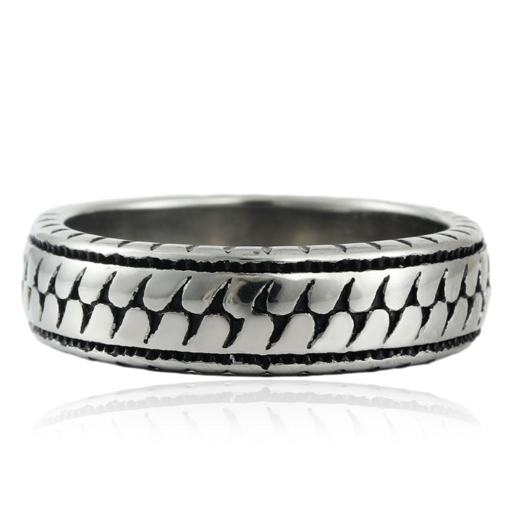 Personalized Retro Trendy Titanium Steel Pattern Ring for Men - European and American Jewelry Accessories