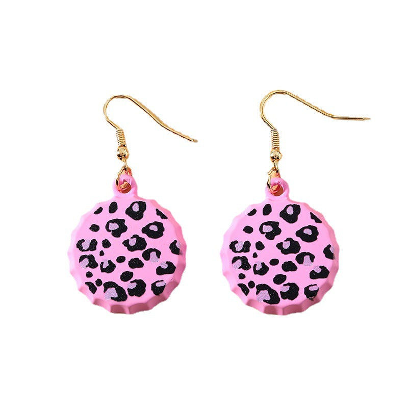 Leopard Print Earrings in Baked Paint Bottle Cap Design