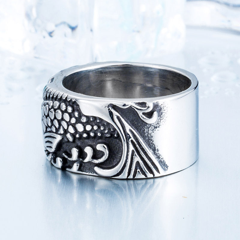 Retro Titanium Steel Double Fish Ring for Men - Wholesale Ethnic Style Jewelry