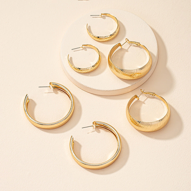 Exaggerated French Plain Ring Earrings Set - Urban Chic Geometric Ear Accessories