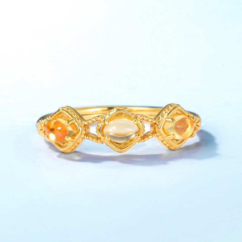 Yellow Crystal Square Opening Sterling Silver Ring
