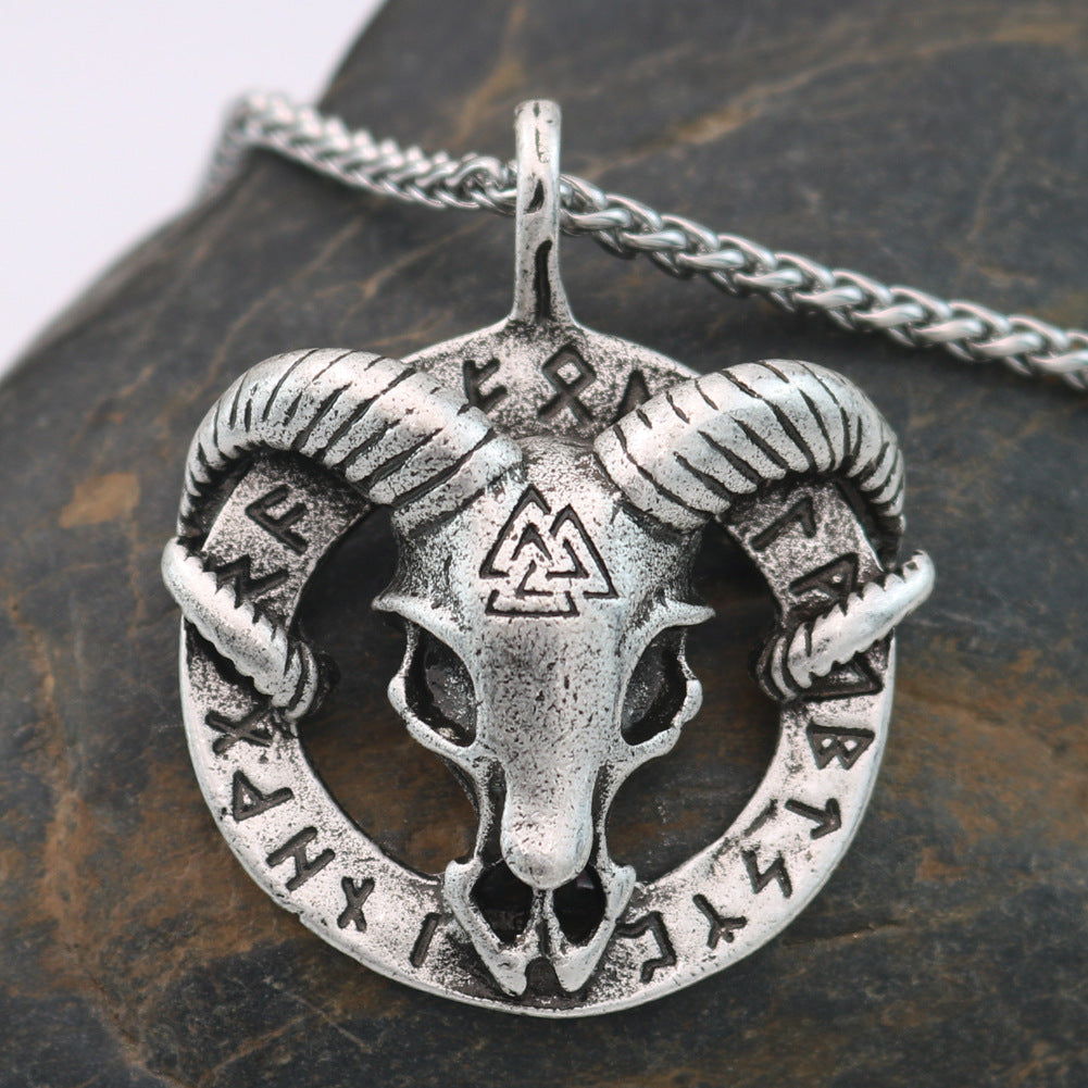 Nordic Viking Rune Sheep Head Pendant Necklace - Men's Wholesale Jewelry