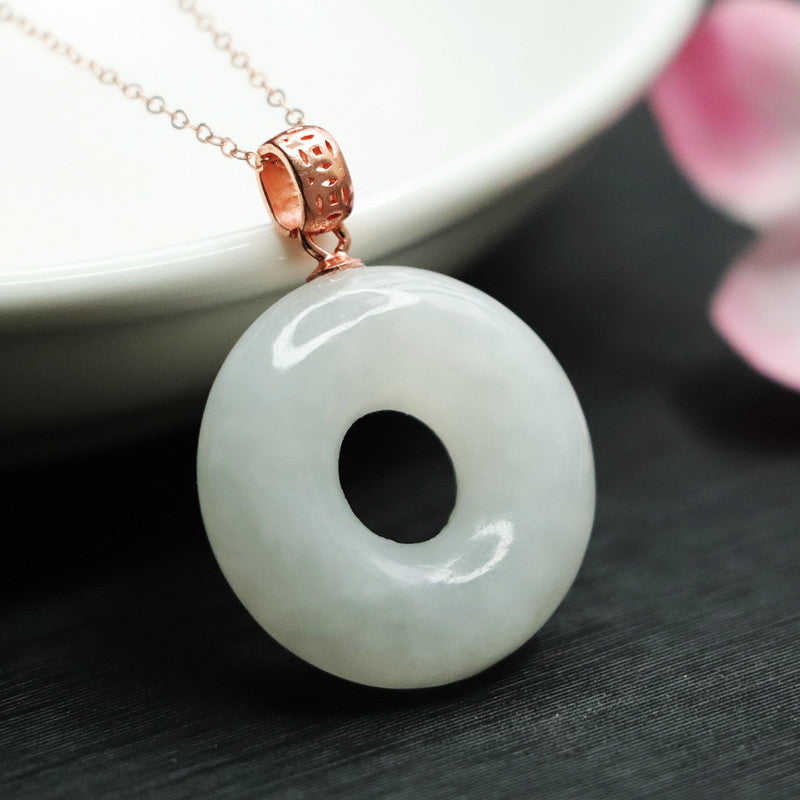 Silver Circle Pendant Necklace with Hotan Jade Detail