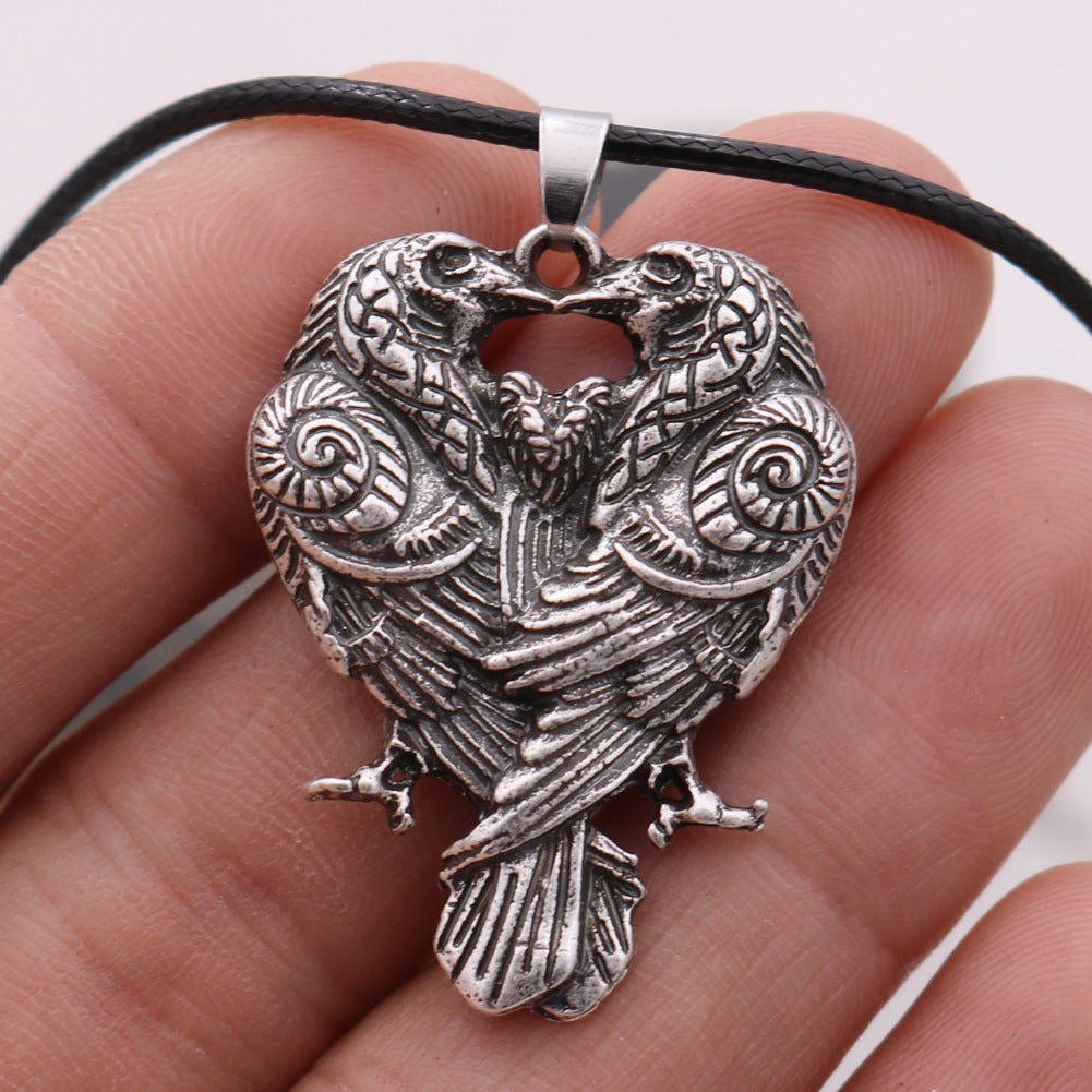 Mystical Odin Crow Alloy Necklace from Planderful's Norse Legacy Collection